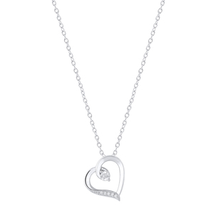 Round White Diamond Tilted Heart Pendant for Women (0.10 ctw Color I-J Clarity I2-I3) | 925 Sterling Silver