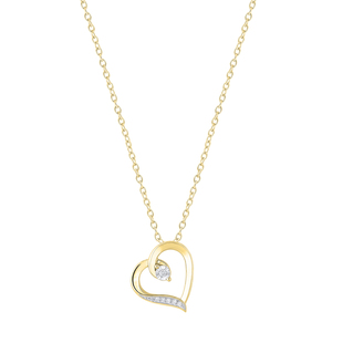 Round White Diamond Tilted Heart Pendant for Her (0.10 ctw Color I-J Clarity I1-I2) | 14K Yellow Gold
