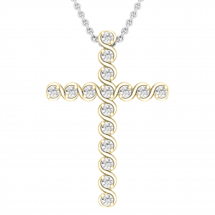 White Diamonds Faithful Cross Pendant for Women (0.24 ctw, Color I-J, Clarity I1-I2) | 14K Yellow Gold