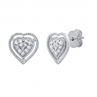 0.10 Carat (Ctw) Round Diamond Ladies Double Heart Frame Stud Earrings 1/10 CT | 925 Sterling Silver