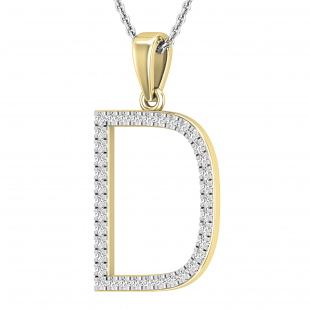0.26 Carat (ctw) White Diamond Capital D Initial Pendant for Women with 18 Inch Silver Chain | 18K Yellow Gold