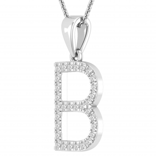 0.26 Carat (ctw) White Diamond Capital B Initial Pendant for Women with 18 Inch Silver Chain | 925 Sterling Silver
