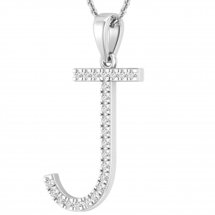 0.25 Carat (ctw) White Diamond Capital J Initial Pendant for Women with 18 Inch Silver Chain in 925 Sterling Silver