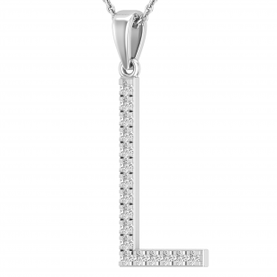 0.25 Carat (ctw) White Diamond Capital L Initial Pendant for Women with 18 Inch Silver Chain | 925 Sterling Silver