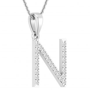 0.25 Carat (ctw) White Diamond Capital N Initial Pendant for Women with 18 Inch Silver Chain | 925 Sterling Silver