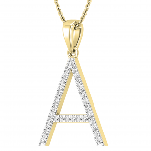 0.26 Carat (ctw) White Diamond Capital A Initial Pendant for Women with 18 Inch Gold Chain | 14K Yellow Gold