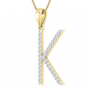 0.25 Carat (ctw) White Diamond Capital K Initial Pendant for Women with 18 Inch Gold Chain | 14K Yellow Gold