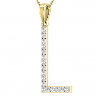0.25 Carat (ctw) White Diamond Capital L Initial Pendant for Women with 18 Inch Gold Chain | 14K Yellow Gold