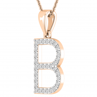 0.26 Carat (ctw) White Diamond Capital B Initial Pendant for Women with 18 Inch Gold Chain | 18K Rose Gold