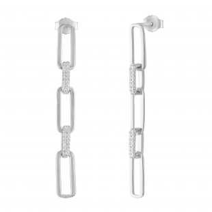 Round White Diamond Paper Clip Link Linear Drop Earrings (0.15 ctw, Color I-J, Clarity I2-I3) in 925 Sterling Silver