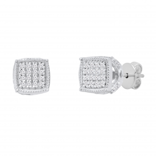 0.17 Carat (ctw) Round Diamond Cushion Shape Cluster Filigree Style Push Back Stud Earrings for Her | 925 Sterling Silver
