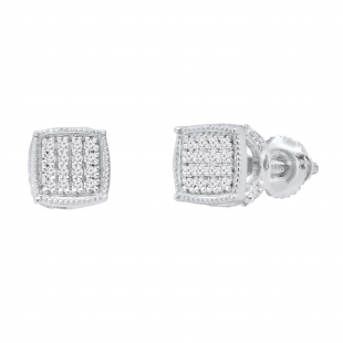0.17 Carat (ctw) Round Diamond Cushion Shape Cluster Filigree Style Screw Back Stud Earrings for Her | 925 Sterling Silver