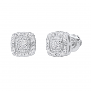 Round White Diamond Congregate Core Enclosed Borderline Fashion Screwback Stud Earrings for Her (0.10 ctw, Color I-J, Clarity I2-I3) | 925 Sterling Silver