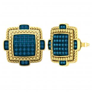 0.38 Carat (ctw) Round Blue Diamond Push Back Earrings for Mens | 10K Yellow Gold