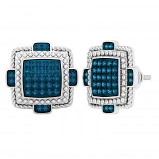 0.38 Carat (ctw) Round Blue Diamond Screw Back Earrings for Mens | 18K White Gold