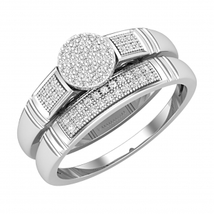 Round White Diamond Cluster Head Ribbed Shank Bridal Ring Set for Women (0.20 ctw Color I-J Clarity I2-I3) in 925 Sterling Silver