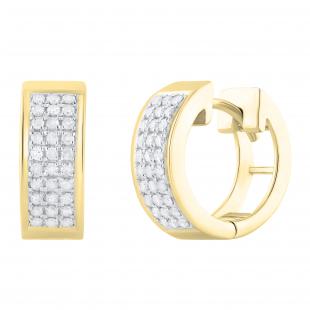 0.40 Carat (ctw) Round White Diamond Triple Row Mini Petite Huggie Hoop Earrings for Women in 14K Yellow Gold