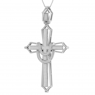 Round White Diamond Divine Cross Pendant Adorned with Diamond Studded Garland for men with 18 Inch Silver Chain 1/2 CT (0.50 ctw, Color I-J, Clarity I2-I3), 925 Sterling Silver