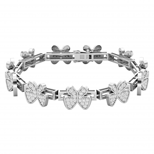 Round White Diamond Multiple Butterfly Set on Rectangular Link Bar Dainty Bracelet for Her (2.43 ctw Color I-J Clarity I2-I3) 10K White Gold