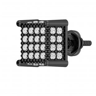 0.50 Carat (ctw) Round White Diamond Iced Out Square Stud Earring for Him 1/2 CT (Only 1 Pc)| Black Plated Sterling Silver