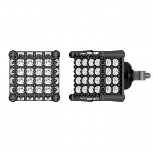 1.00 Carat (ctw) Round White Diamond Iced Out Square Stud Earrings for Him 1 CT | Black Plated Sterling Silver