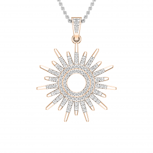 Round White Diamond, Hollow Center Sun Rays Slider Pendant Necklace with 18 Inch Silver Chain for Women 1/4 CT (0.28 ctw, Color I-J, Clarity I2-I3), 10K Rose Gold