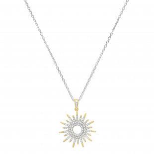 Round Cubic Zirconia Hollow Center Sun Rays Slider Pendant Necklace with 18 Inch Silver Chain for Women 1/4 CT (0.42 ctw Color White Clarity Clean) 14K Yellow Gold