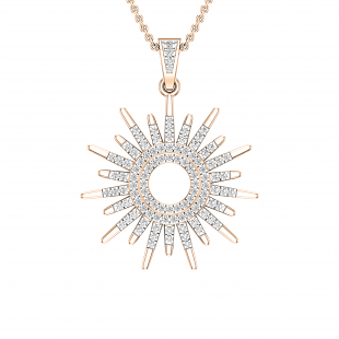 Round White Diamond, Hollow Center Sun Rays Slider Pendant Necklace with 18 Inch Gold Chain for Women 1/4 CT (0.28 ctw, Color I-J, Clarity I1-I2), 14K Rose Gold