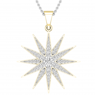 Round White Diamond Contemporary Double Starburst Pendant Necklace with 18 Inch Silver Chain for Women (0.45 ctw, Color I-J, Clarity I1-I2) | 18K Yellow Gold