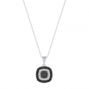 0.35 Carat (ctw) Round Black & White Diamond Alternating Double Cushion Frame Cluster Pendant for Her | 10K White Gold