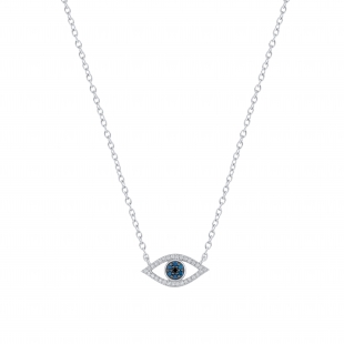 Round Multi Diamond Evil Eye Pendant for Women | (0.16 ctw Color I-J Clarity I1-I2) 14K White Gold