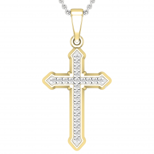 Round White Diamond Religious Divine Gothic Style Cross Pendant for Women (0.13 ctw, Color I-J, Clarity I2-I3) | 10K Yellow Gold