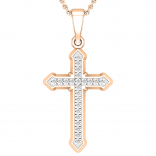 Round White Diamond Religious Divine Gothic Style Cross Pendant for Her (0.13 ctw, Color I-J, Clarity I1-I2) | 18K Rose Gold