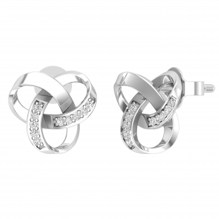 Round White Diamond Interlocking Open Love Knot Push Back Stud Earrings for Her (0.07 ctw, Color I-J, Clarity I2-I3), 925 Sterling Silver