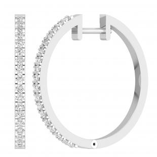 Round White Diamond Huggies Hoop Earrings for Her (0.44 ctw Color I-J Clarity I1-I2) | 10K White Gold