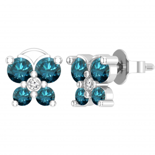 0.58 Carat (ctw) Round Blue and White Diamond Elegant Butterfly Shape Push Back Stud Earrings for Women, 14K White Gold