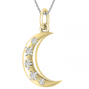Round White Diamond Five Stone Dainty Half Crescent Moon  Pendant for Women (0.15 ctw, Color I-J, Clarity I1-I2) | 18K Yellow Gold