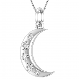 Round White Diamond Five Stone Dainty Half Crescent Moon  Pendant for Her (0.15 ctw, Color I-J, Clarity I1-I2) | 14K White Gold