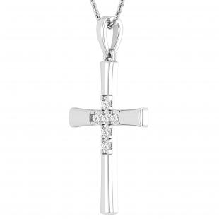 Round White Diamond Womens Cross Charm Pendant (0.21 ctw Color I-J Clarity I2-I3) | 925 Sterling Silver