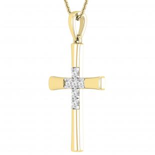 Round White Diamond Womens Cross Charm Pendant (0.21 ctw Color I-J Clarity I1-I2) | 18K Yellow Gold