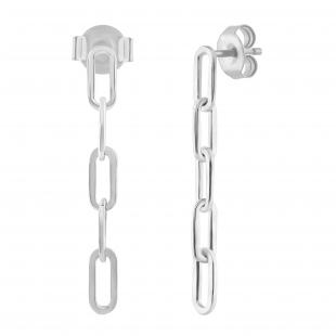 Minimalist Paperclip Link Chain Dangle Drop Stud Earrings for Women in 925 Sterling Silver in Push Back