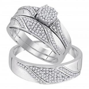 Round White Diamond his and her Forever Ensemble Trio Ring set 1/2 CT (0.51 ctw Color I-J Clarity I2-I3) 10K White Gold