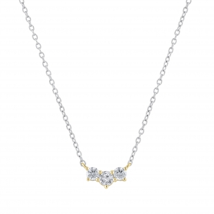 Round White Diamond Three Stone Past Present Future Chevron Style Pendant for Women (0.53 ctw Color I-J Clarity I1-I2) | 18K Yellow Gold