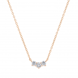 Round White Diamond Three Stone Past Present Future Chevron Style Pendant for her (0.53 ctw Color I-J Clarity I2-I3) | 10K Rose Gold
