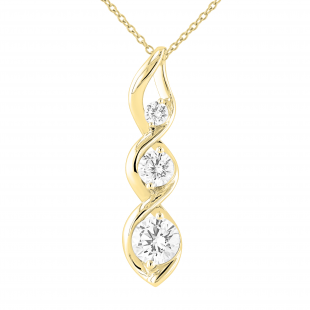 Round White Cubic Zirconia 3 Stone Graduated Swirl Pendant for Women with 18 Inch Gold Chain (5.70 ctw, Color White, Clarity Clean), 14K Yellow Gold