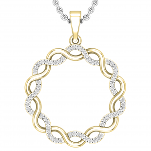 Round White Diamond Criss Cross Swirl Circle Pendant for Women with 18 Inch Silver Chain (0.16 ctw, Color I-J, Clarity I1-I2) in 18K Yellow Gold