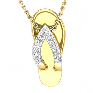 Round White Diamond Slipper Flip Flop Sandal Pendant Necklace for Her 1/6 CT (0.16 ctw, Color I-J, Clarity I1-I2), 18K Yellow Gold