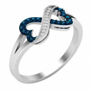 0.20 Carat (ctw) Round Blue and White Diamond Metal Beaded Infinity Double Heart Ring for Women in 925 Sterling Silver