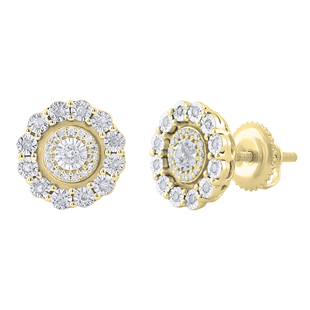 Round White Diamond Illusion Set Cluster Screwback Stud Earrings for Women (0.17 ctw Color I-J Clarity I1-I2) 14K Yellow Gold