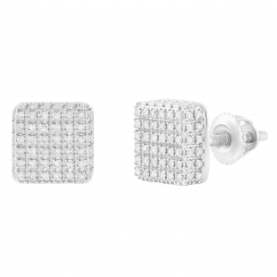 Round White Diamond Dice Square Cube Screwback Stud Earrings for Women (0.30 ctw, Color I-J, Clarity I2-I3) in 925 Sterling Silver